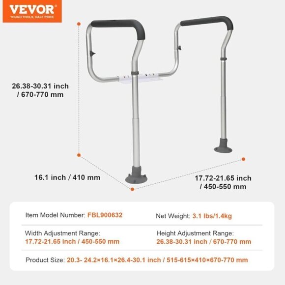 Toilet Safety Frame‎ Adjustable Legs By Vevor - Picture 5 of 11